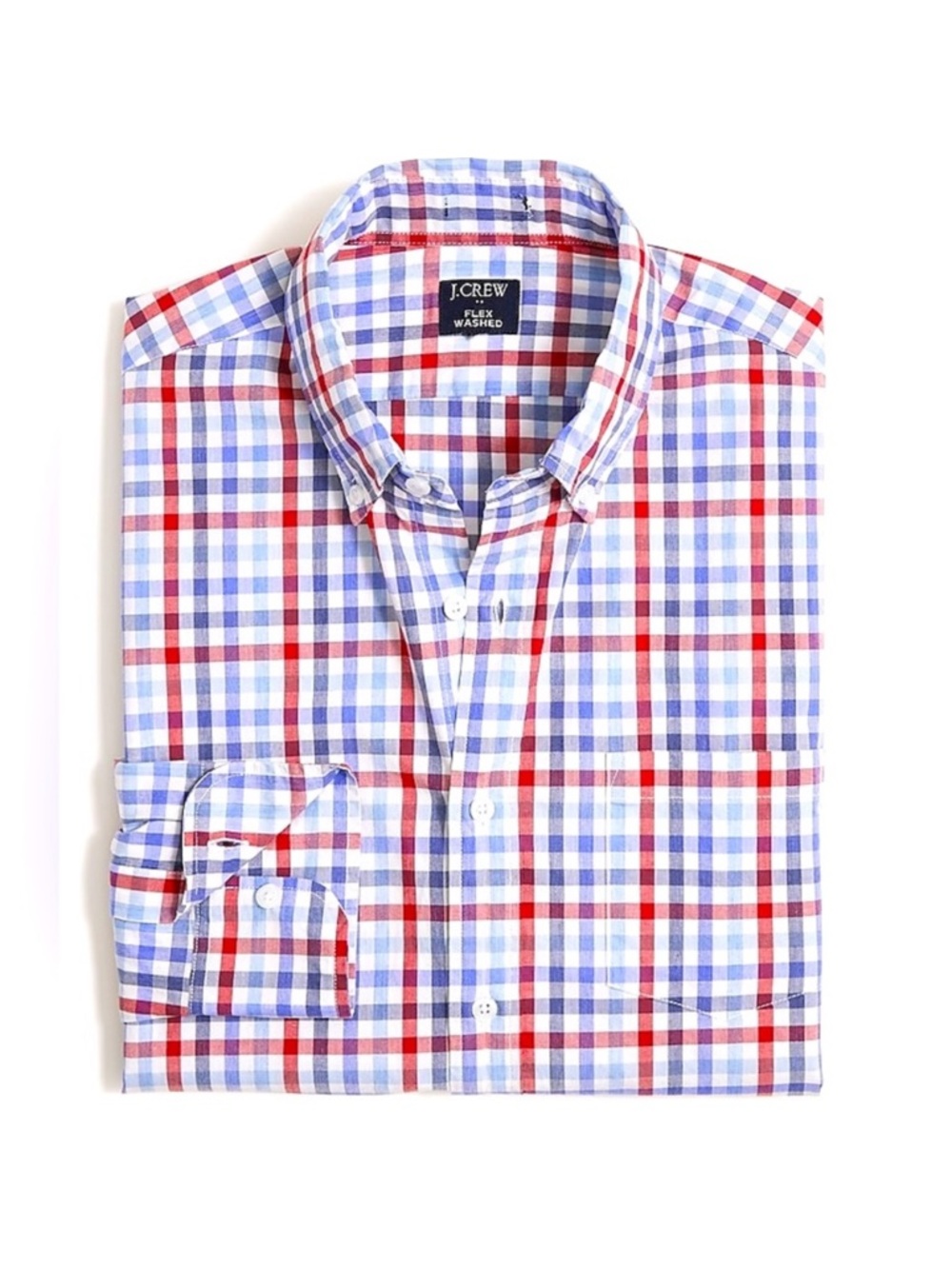 J.Crew Slim Fit Flex Button Down Shirt Blue Red Plaid Mens Medium Cotton Stretch